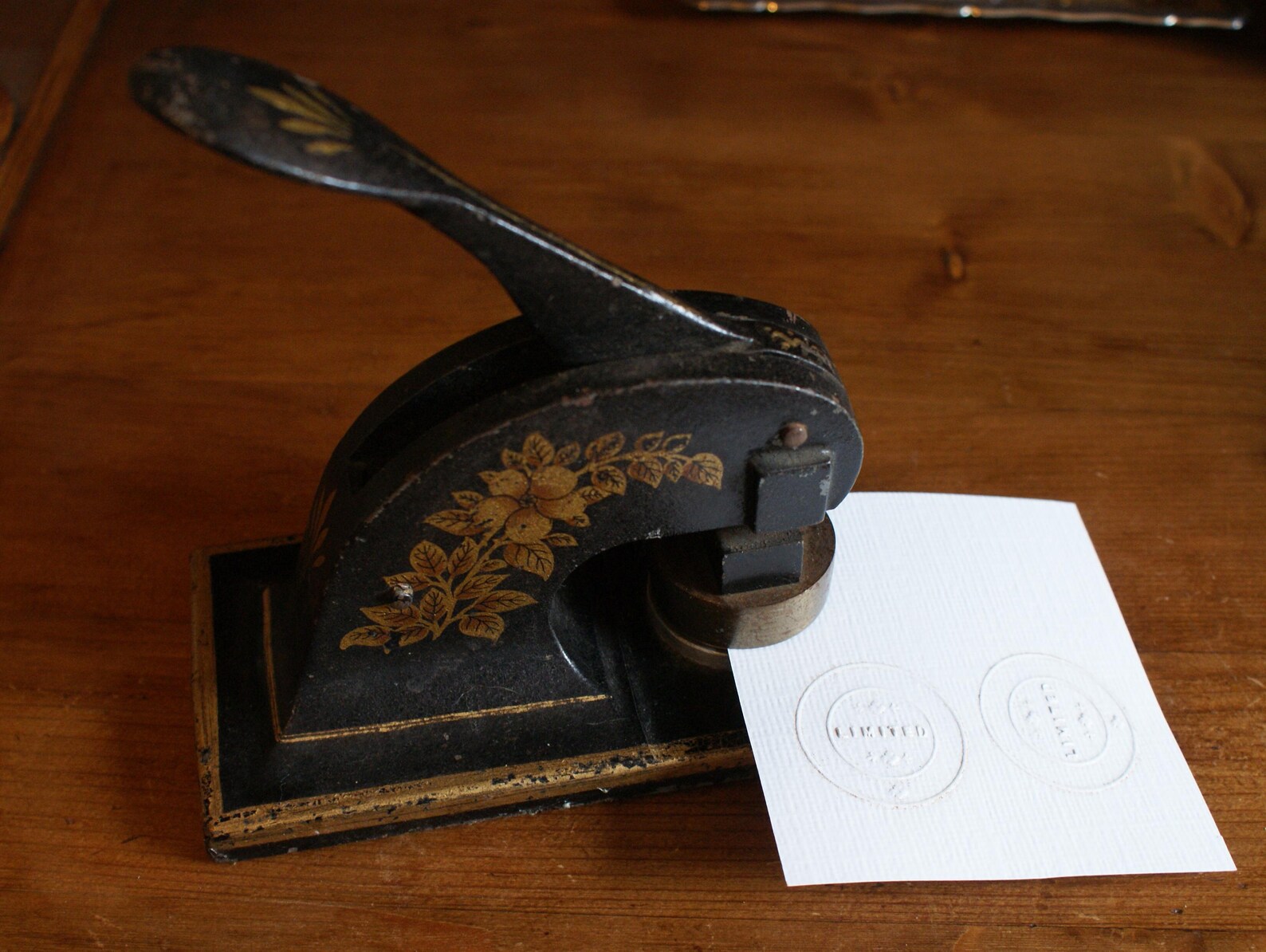 Vintage Cast Iron Embosser With Gold Decoration Desk Etsy