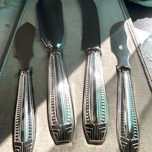 Silver Art Deco knife set in box vintage from France