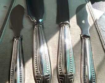 Silver Art Deco knife set in box vintage from France