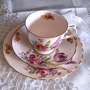 Tuscan China Trio, &#39;Montrose&#39; Fine English Bone China Cup, Saucer and Plate, Collectors Item, Rare.