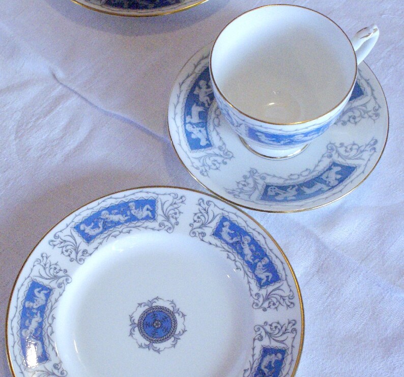 Coalport Revelry Fine Bone China Trio Tea Set Blue English Etsy
