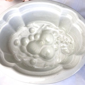 Large Victorian Jelly Mould, Pudding Mould, with Fruit Design, Ironstone collectors item