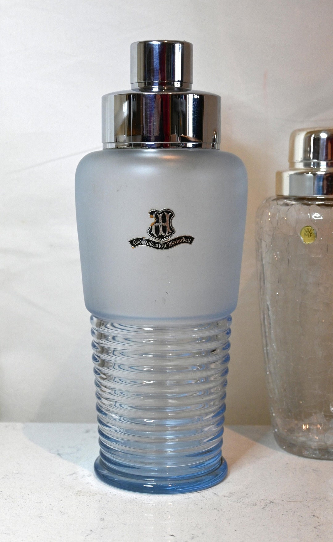 Antique Blue Glass Cocktail Shaker Art Deco Sudetendeutsche Etsy