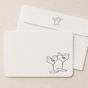 Set di 12 biglietti d'auguri e buste per cocktail / Biglietti piatti illustrati con retro a righe / Buste con chiusura coordinata / Set regalo di cancelleria