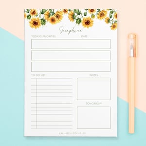 May include: A printable sunflower-themed to-do list with sections for today's priorities, to-do list, notes, and tomorrow. The list is designed for Josephine and includes a space for the date.