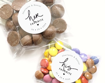 His and Her Favorite Personalized Stickers - Wedding Candy Favors, Cookie Favor Stickers