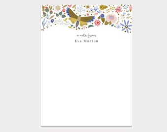 Personalized Notepads, Butterfly Nature Illustrated Custom Notepads, Customized Stationery