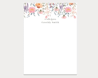 Personalized Notepads, Floral Illustrated Custom Notepads, Customized Stationery