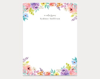 Blocs de notas personalizados, blocs de notas personalizados con ilustraciones florales en tonos pastel, papelería personalizada