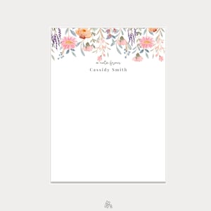 Personalized Notepads, Floral Illustrated Custom Notepads, Customized Stationery