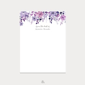 Bloc de notas personalizado, bloc de notas con ilustraciones florales violetas, papelería personalizada