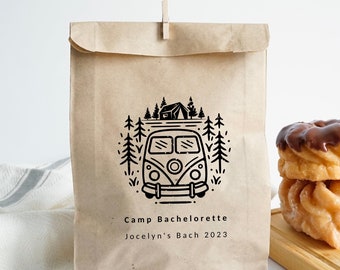 Camp Bachelorette Paper Party Bags - Mountain Wedding Bachelorette Bags - Hangover Kit Bags