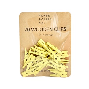 20 Yellow Miniature Clothespins Wooden Clips