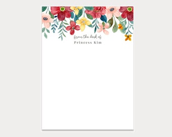 Personalized Notepads, Floral Illustrated Custom Notepads, Customized Stationery