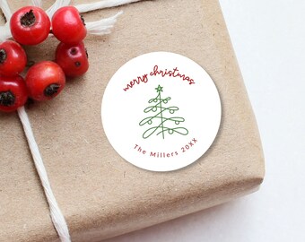 Personalized Merry Christmas Tree Classic Round Sticker