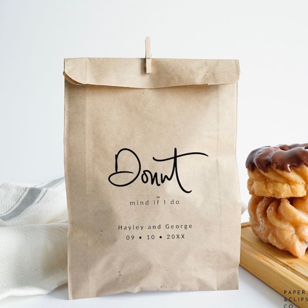 Donut Favor Bags - Donut Mind if I Do - Personalized Wedding Favor Paper Kraft Bag, Party favor bag, Thank you bag, Cookie Bags