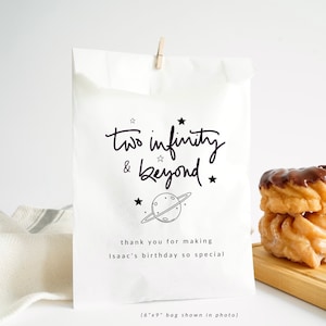 Two Infinity and Beyond Birthday Party Favor Paper Bags, 2nd Birthday Personalized Cookie Bags