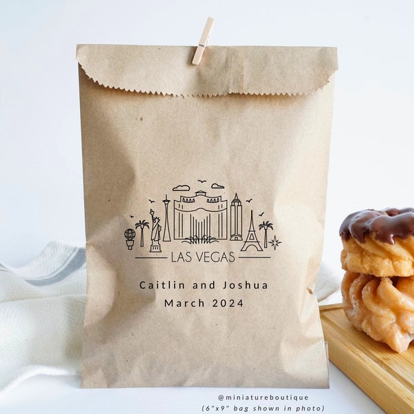 Las Vegas Skyline Wedding Favor Bags - Personalized Las Vegas Sin City Wedding Guest Thank You Favors