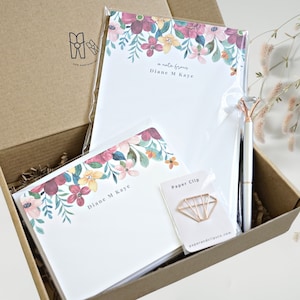 Personalized Stationery Gift Set for Her, Gift for Mom, Valentine's Day Gift Box, Floral Stationery Gift Box