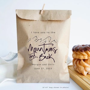 Je vous aime à la montagne et à l'arrière - Sacs de cadeaux de mariage personnalisés - Sacs montagnards - Cadeaux de mariage dans une cabane