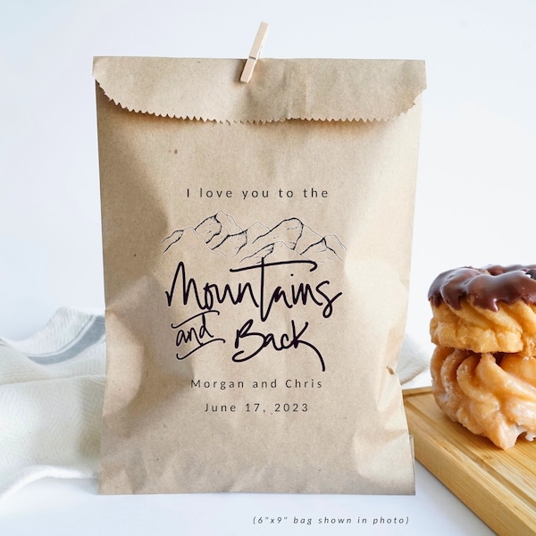 Love you to the Mountains and Back - Personalized Wedding Favor Bags - Trail Mix Bags - Cabin Wedding Favors