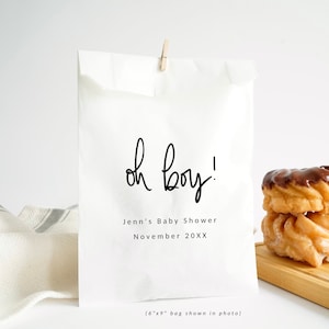 Oh Boy - Personalized Large Party Favor Grease-Resistant Bags, Baby Shower Favors, It's a Boy, White Paper Bags