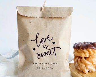 Love is Sweet - Personalized Wedding Favor Paper Bags, Brown Cookie Treat Bags, Bachelorette Favors