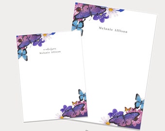 Bloc-notes personnalisés, Bloc-notes personnalisés illustrés de fleurs de papillons, Papeterie personnalisée