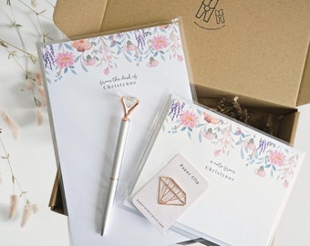 Personalized Stationery Gift Set for Her, Gift for Mom, Valentine's Day Gift Box, Floral Stationery Gift Box