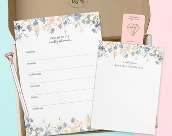 Set di cancelleria floreale personalizzato, regali per lei, set regalo con blocco note con nome personalizzato