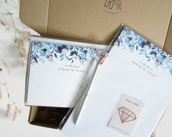 Personalized Stationery Gift Set for Her, Gift for Mom, Valentine's Day Gift Box, Navy Floral Stationery Gift Box