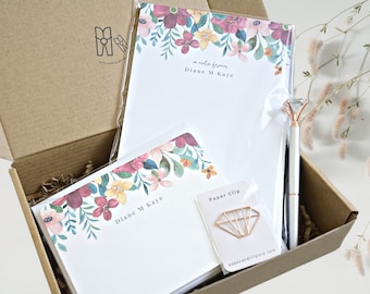 Personalized Stationery Gift Set for Her, Gift for Mom, Valentine's Day Gift Box, Floral Stationery Gift Box