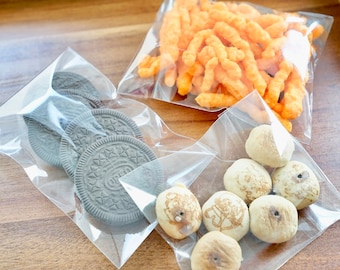 50 sacchetti trasparenti autoadesivi - Sacchetti di plastica per alimenti - Sacchetti trasparenti per dolcetti (3 misure)