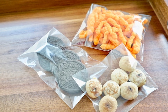 50 Clear Self-Adhesive Bags - Food Safe Plastic Bags - Clear Treat Bags (3 Sizes)