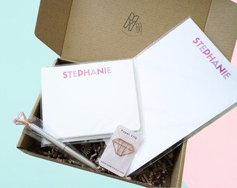 Personalized Stationery Gift Set, Gift for Her, Custom Name Stationery Gift Box