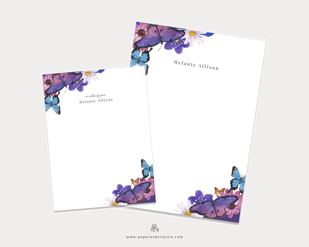Personalized Notepads, Butterfly Floral Illustrated Custom Notepads ...
