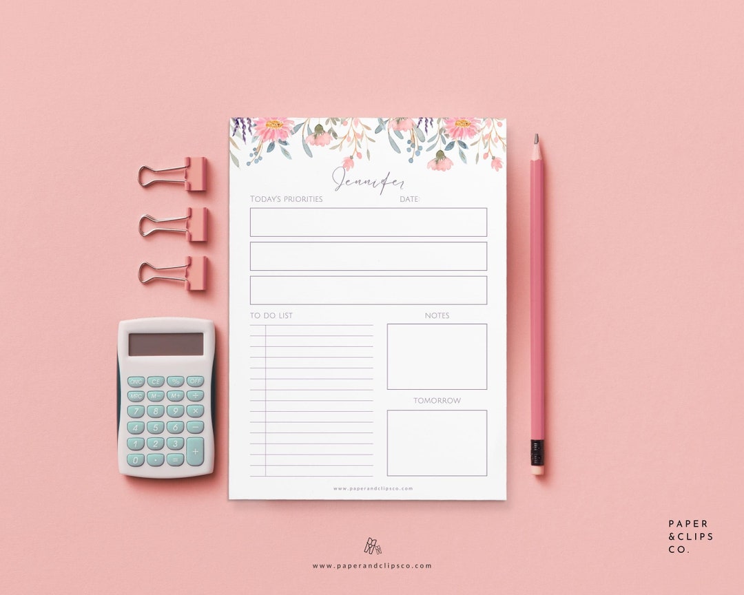 Personalized Floral Daily Planner Notepads, Gift for Her, Personalized ...