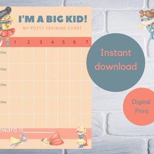 May include: A printable potty training chart featuring a superhero girl with a red cape and a star on her shirt. The chart has a space for each day of the week and includes checkboxes for peeing on the potty and pooping. The chart also has a space for a reward.