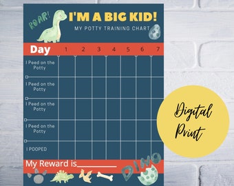Digital Dinosaur Potty Training Chart, Reward Chart, Dino, Dinosaur, Potty Training, Instant download, Digital print