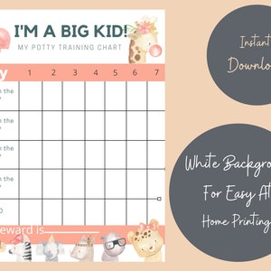 Zoo Animal Potty Training Chart, Reward Chart, Sticker Chart, Kids potty training, toddler, toilet training, Flamingo, Monkey, giraffe,zebra