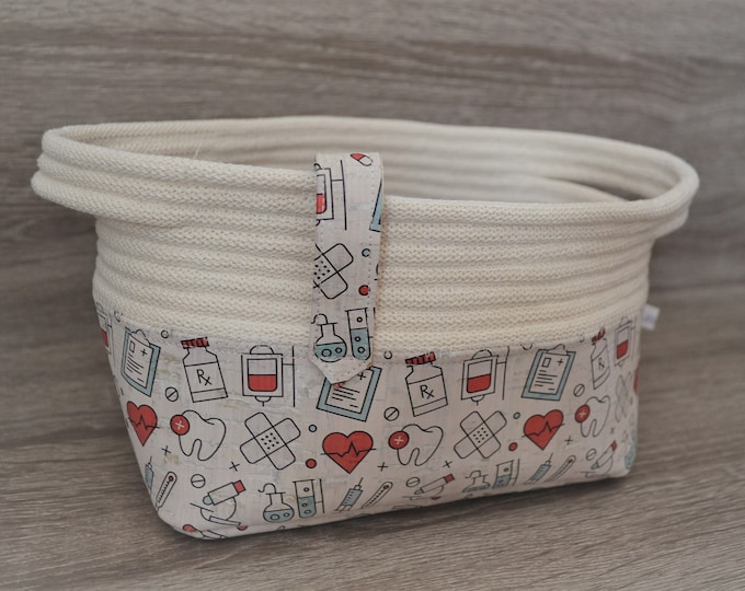 Utensilo made of cork and cotton cord, cork bottom silo, utensilo with medical motifs 20x14x13 cm, storage basket,