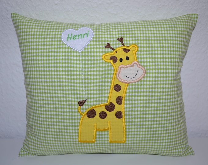 Giraffe pillow, name pillow with giraffe, giraffe pillow, baptism pillow, birth pillow, children's giraffe pillow, handmade