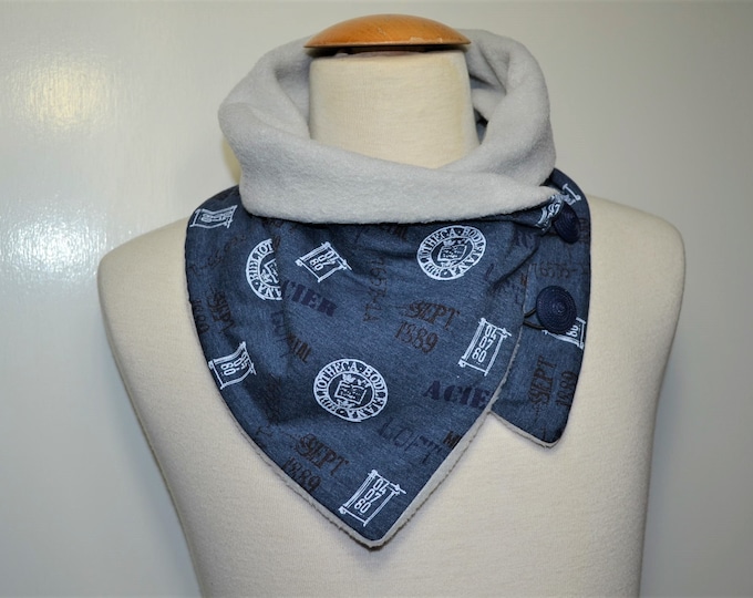 Button loop jeans blue, button loops, loops, scarf, cotton jersey and gray fleece, loop, wrap scarf, wrap loop, handmade