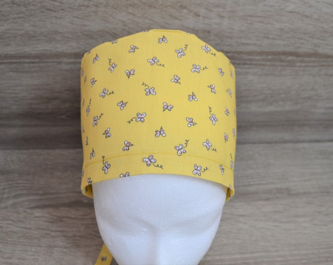 Surgical cap butterfly, scrub cap, bandana, cosmetic cap, chef's hat, peeling cap, surgical caps, yellow with butterflies, handmade