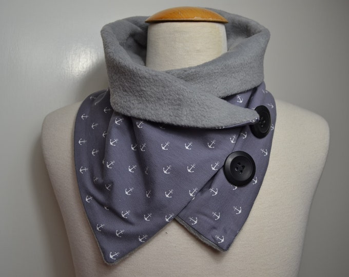 Button loop anchor, button loops, loops, scarf, scarf with buttons, cotton jersey gray fleece, anchor loop, loop, handmade