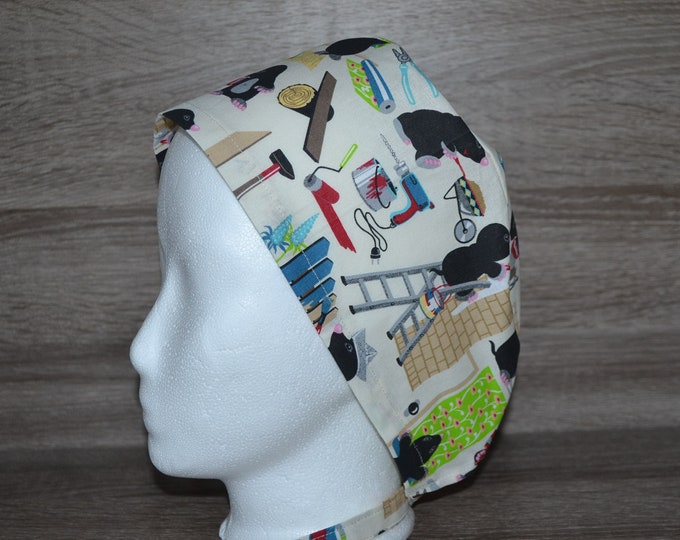 Surgical cap mole with terry cloth band, scrub cap, bandana, peeling cap, chef's cap, cosmetic cap, surgical caps, beige with moles, handmade
