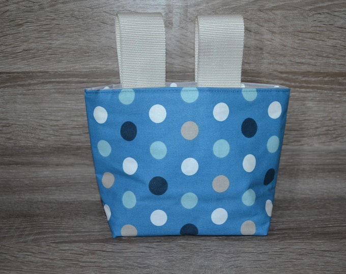 Wheel bag, steering wheel bag, bed bag, bicycle bag, scooter bag, blue cotton fabric with dots and coated cotton