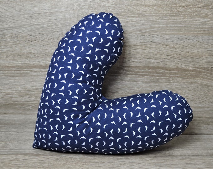 Heart pillow, chest heart pillow, mastectomy pillow, forearm pillow, breast surgery pillow, dark blue with dolphins, handmade