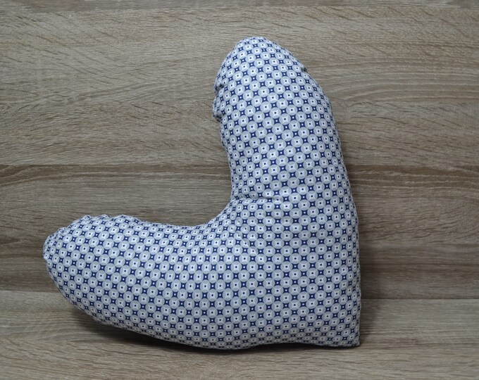 Heart pillow, chest heart pillow, mastectomy pillow, forearm pillow, breast surgery pillow, blue with grey circles, handmade