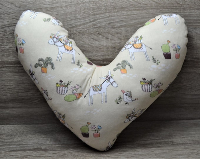 Heart pillow, breast heart pillow, mastectomy pillow, forearm pillow, breast surgery pillow, beige with donkey, handmade